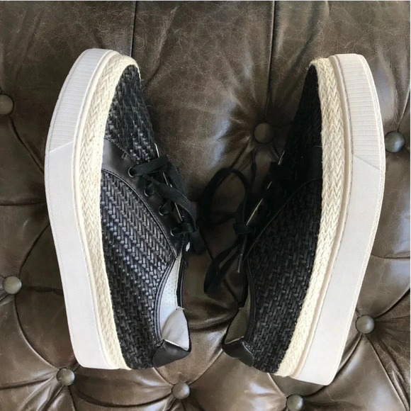 New Franco Sarto Hyria Platform Woven Sneaker Lace Up black crosshatch - Picture 7 of 12